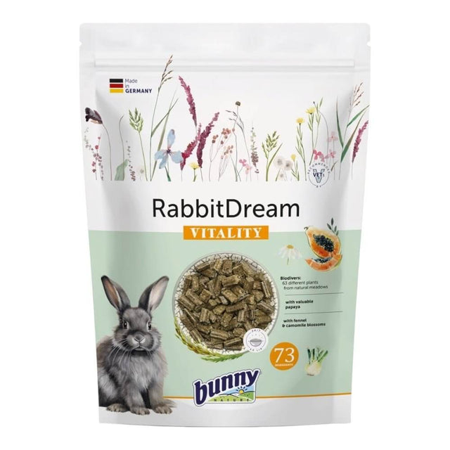 Bunny Nature Rabbit Dream Vitality 1.5kg bag for rabbits, made with 63 types of grasses, plants, and herbs for digestive health.