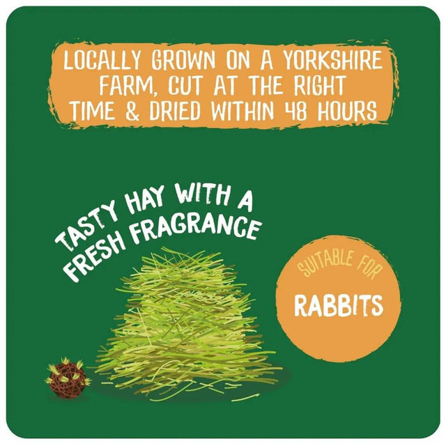 Locally grown Yorkshire hay, cut and dried within 48 hours, ideal for rabbits with fresh fragrance.