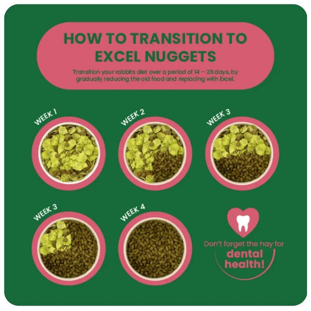 How to transition your rabbit to Excel Nuggets over 4 weeks for optimal health and nutrition.