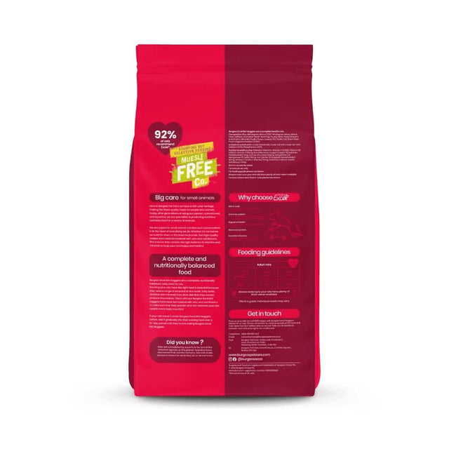 Burgess Excel Rat Nuggets 1.5kg bag showcasing nutrition information and benefits for pet rats.