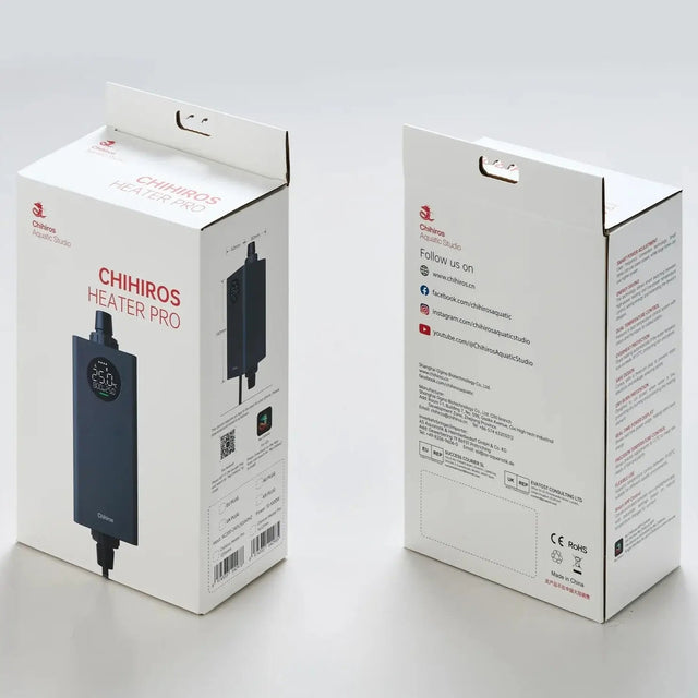 Chihiros Heater Pro box showing product design and app compatibility features for aquarium use.