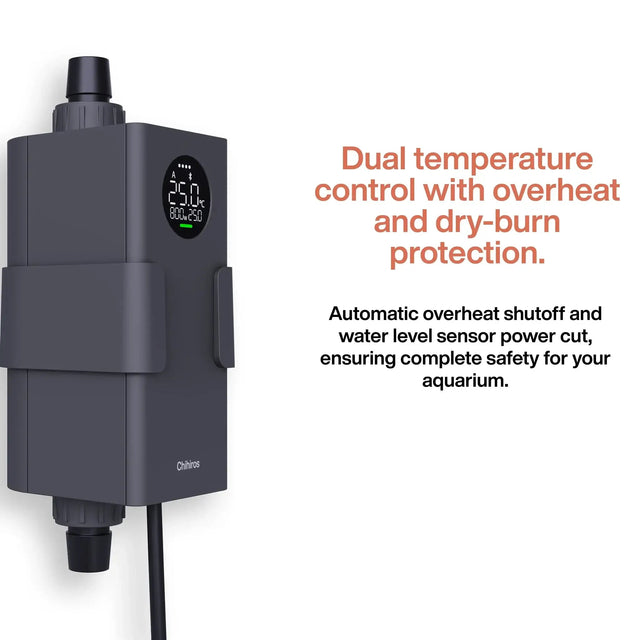 Chihiros Heater Pro features dual temperature control, automatic shutoff, and dry-burn protection for aquarium safety.