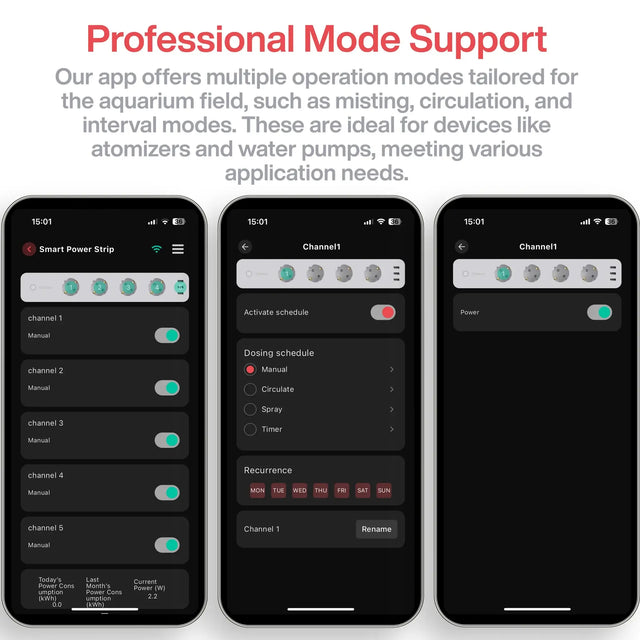 Chihiros Smart Power Strip app interface showing professional mode support for aquarium devices.