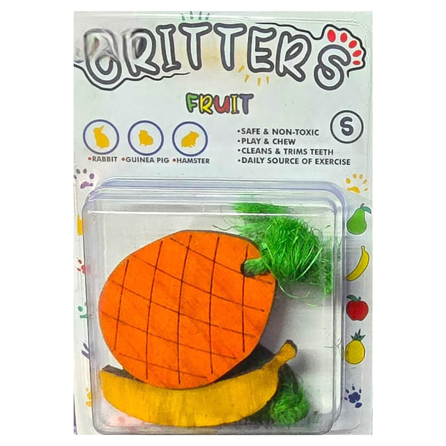 Critters Chew Toy Wooden Fruit for rabbits, guinea pigs, and hamsters; safe, non-toxic, and promotes dental health.