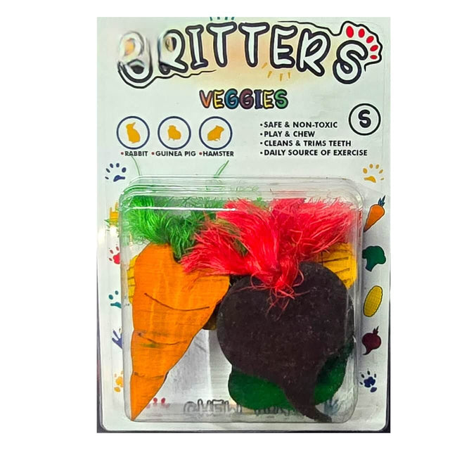 Critters Chew Toy Wooden Veggies for rabbits, guinea pigs, and hamsters - safe, non-toxic, fun play and chew activity.