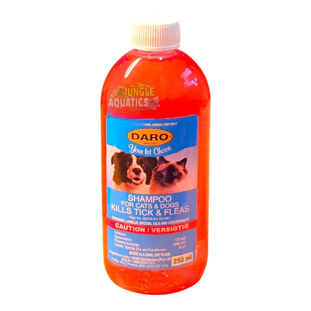 Daro Tick and Flea Shampoo 250ml for dogs and cats, effective against parasites, promoting healthy coat and skin.