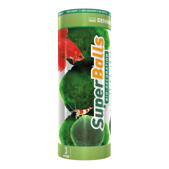 Dennerle Aegagropila Linnaei Superballs for aquariums, featuring vibrant green algae and a unique ball shape.