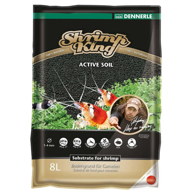 Dennerle Shrimp King Active Soil bag for shrimp aquaria, 100% natural substrate promoting healthy, clear water.