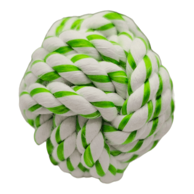 Dental rope ball for dogs, promoting oral health and freshening breath while satisfying chewing instincts.