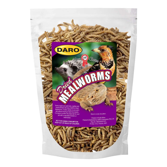 Dried Mealworms 100g pack, a nutritious protein source for pets, rich in vitamins and minerals.