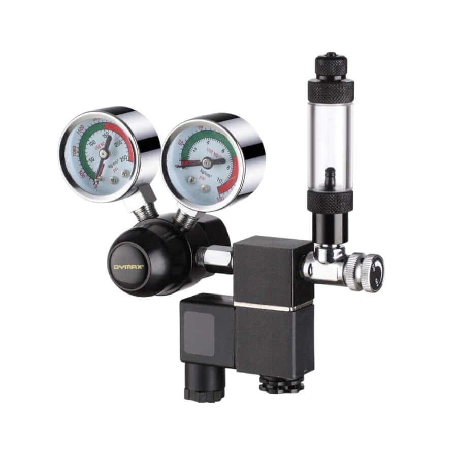 Dymax CO2 Pro Regulator RX-123 with dual gauges and bubble counter for accurate aquarium CO2 regulation.