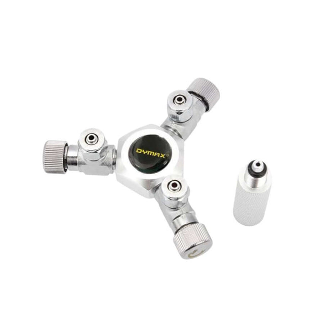 Dymax CO2 Splitter 3-Way for aquarium, solid cast aluminum, lightweight, corrosion-resistant, hand tight adjustability.
