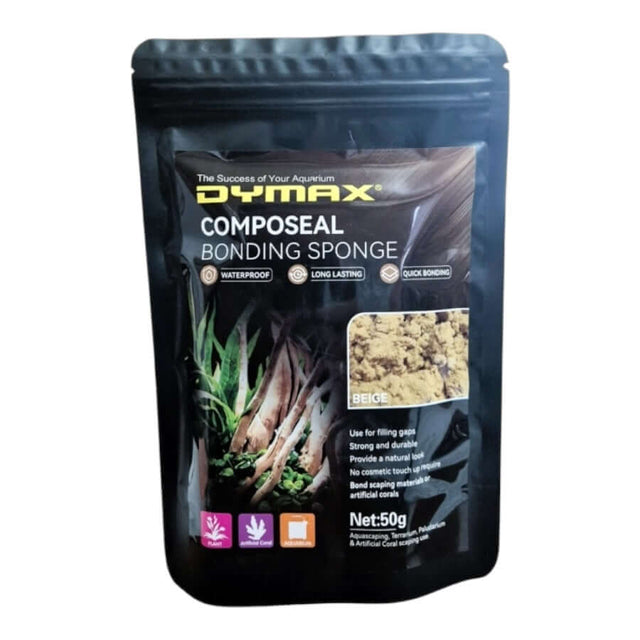 Dymax Composeal Bonding Sponge 50g packaging for aquascaping, waterproof and eco-friendly bonding solution.