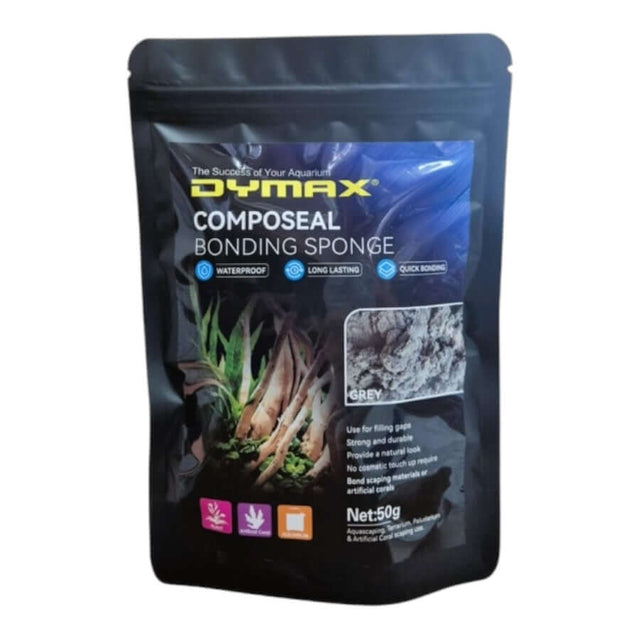 Dymax Composeal Bonding Sponge 50g packaging, non-toxic waterproof bonding for aquascaping and terrariums.