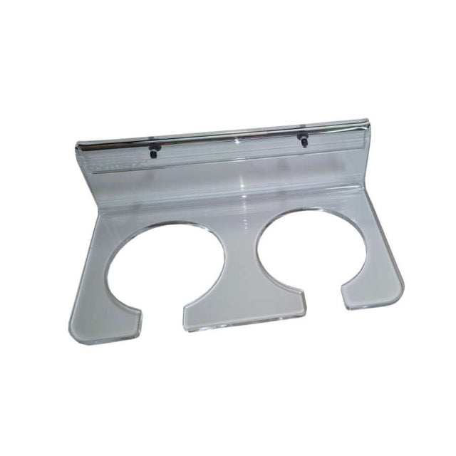 Dymax Double Filter Sock Holder in clear design, featuring two circular openings for easy sock placement and maintenance.