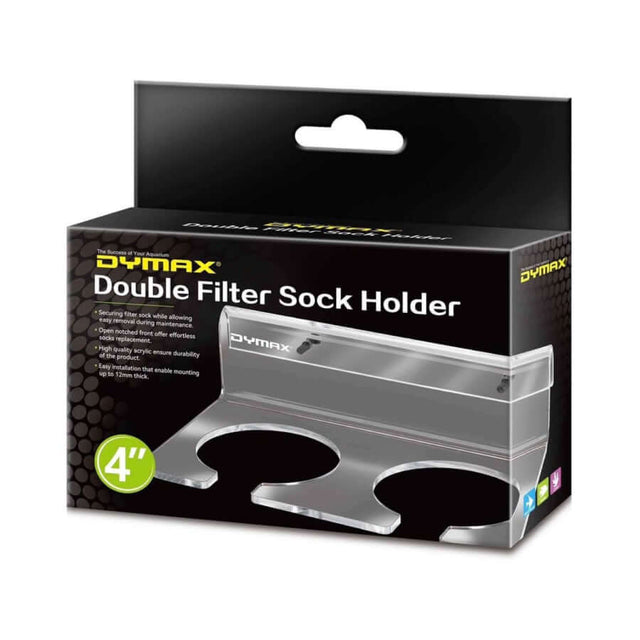 Dymax Double Filter Sock Holder 4 inch packaging designed for secure filter sock placement and easy maintenance access.