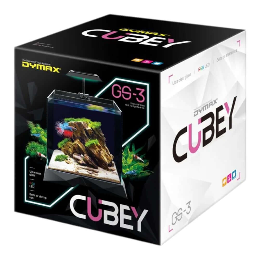 Dymax GS3 Cubey Aquarium Freshwater packaging showing the complete nano tank system for aquarium enthusiasts.