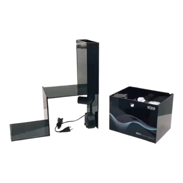 Dymax IQ9 Drop Off Dual Marine and Freshwater Aquarium with unique design and sliding sump filtration system.