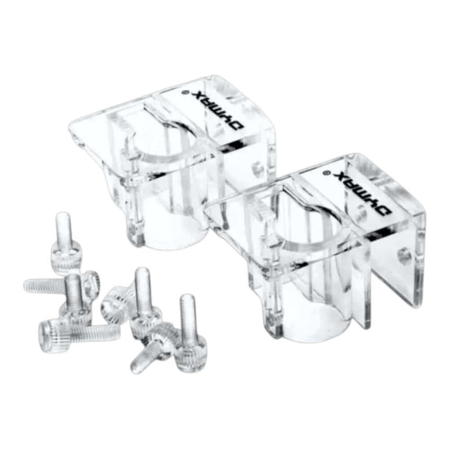 Dymax Lily Pipe Holder set of 2, clear acrylic holders with screws for securely holding lily pipes in aquariums.