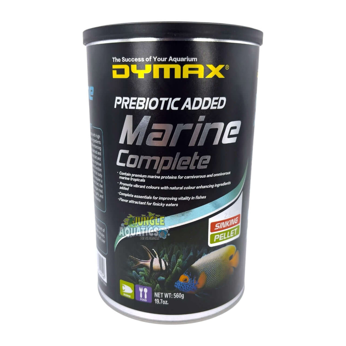 Dymax Marine Complete premium fish food for carnivorous and omnivorous marine fish in a 500g container.