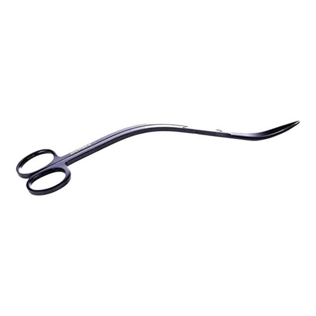 Dymax stainless steel double curve scissors for precise aquatic plant trimming, durable black finish, corrosion-resistant.