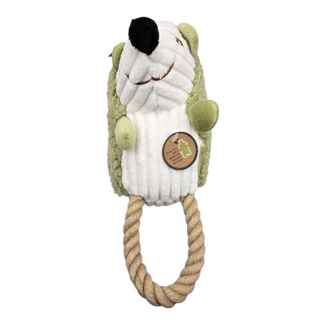 Eco-friendly dog toy featuring a plush hedgehog design with jute rope for durability and fun playtime.