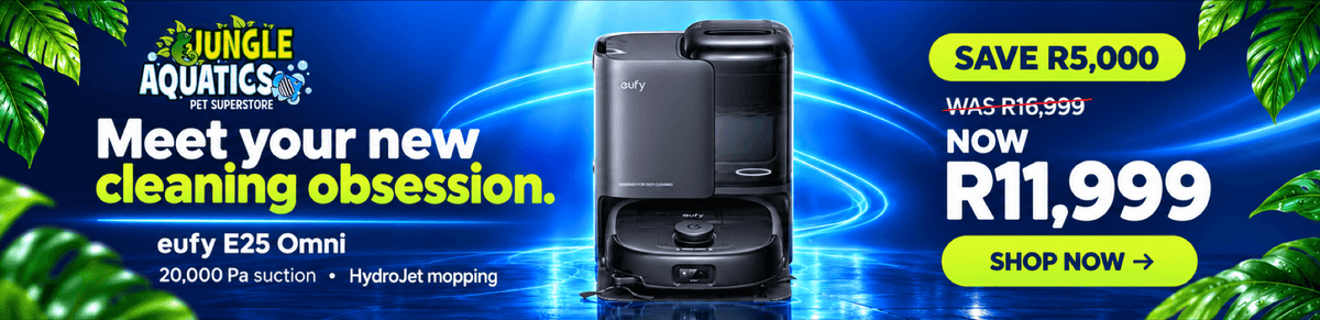 eufy E25 Omni cleaning robot with HydroJet mopping, on sale for R11,999, featuring 20,000 Pa suction power.