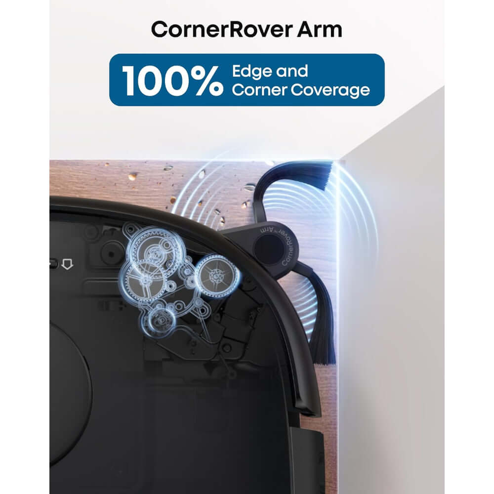 Eufy E25 Omni Robot Vacuum with CornerRover Arm for 100% edge and corner coverage.