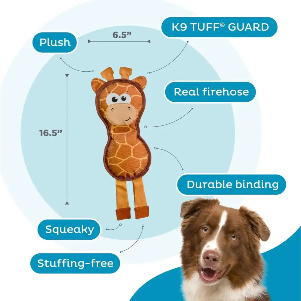 Fire Biterz Giraffe Dog Toy with durable design, squeaky feature, and K9 Tuff guard for lasting playtime fun.