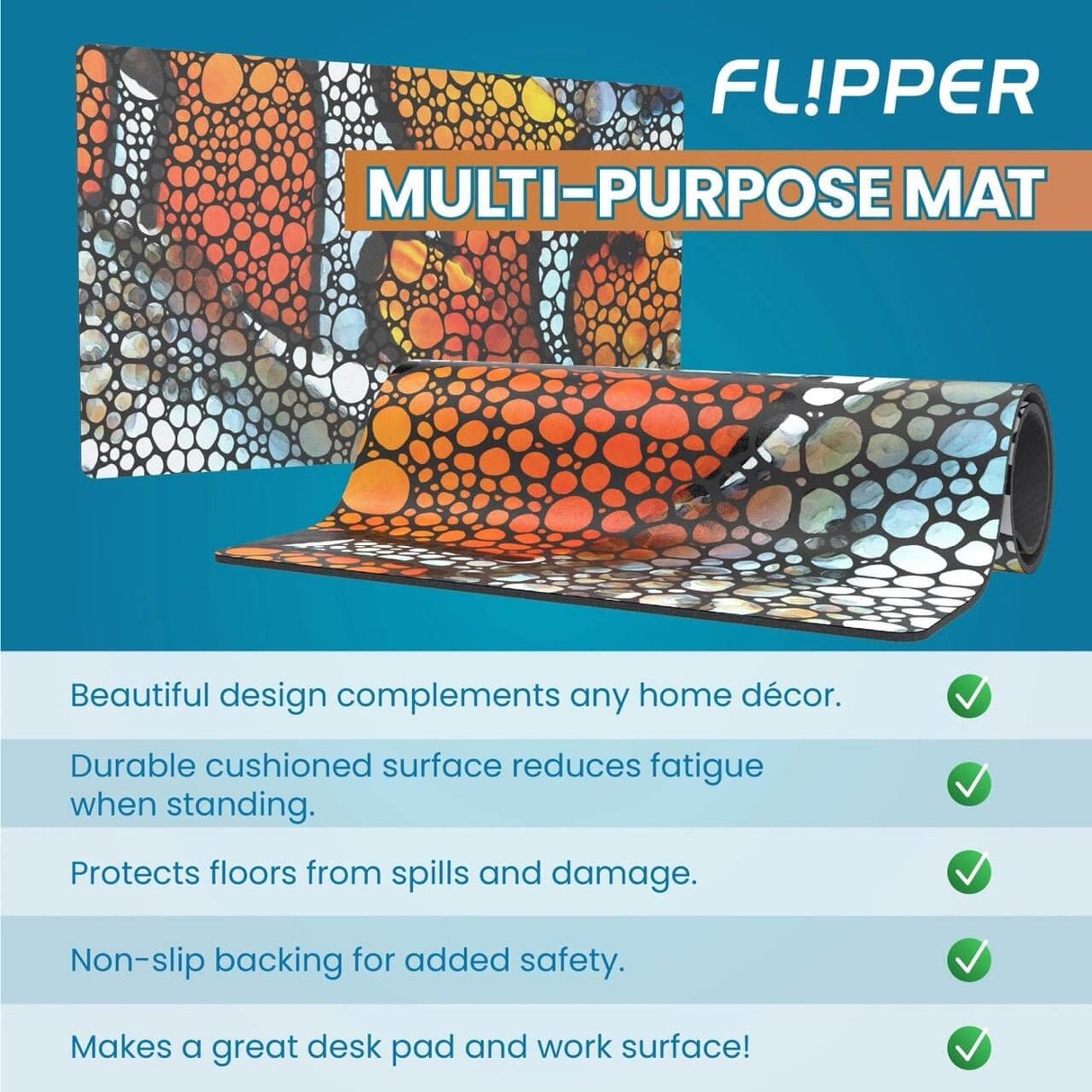 Flipper Clownfish Multi-Purpose Anti-Fatigue Mat with colorful design, non-slip backing, and waterproof features.