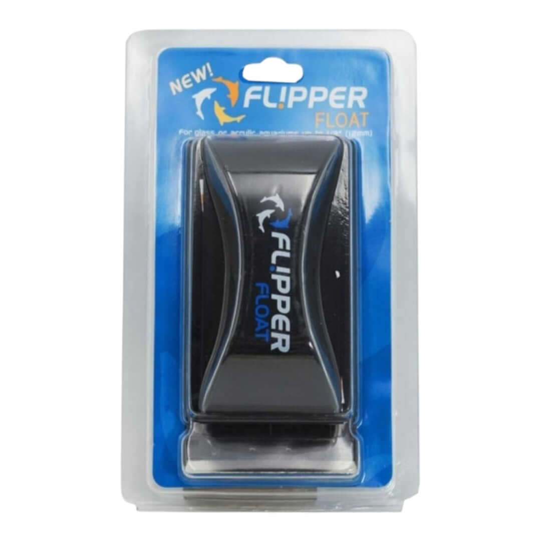 Flipper Float Aquarium Magnet Cleaner packaging, showcasing its unique 2-in-1 scrubber and scraper design.