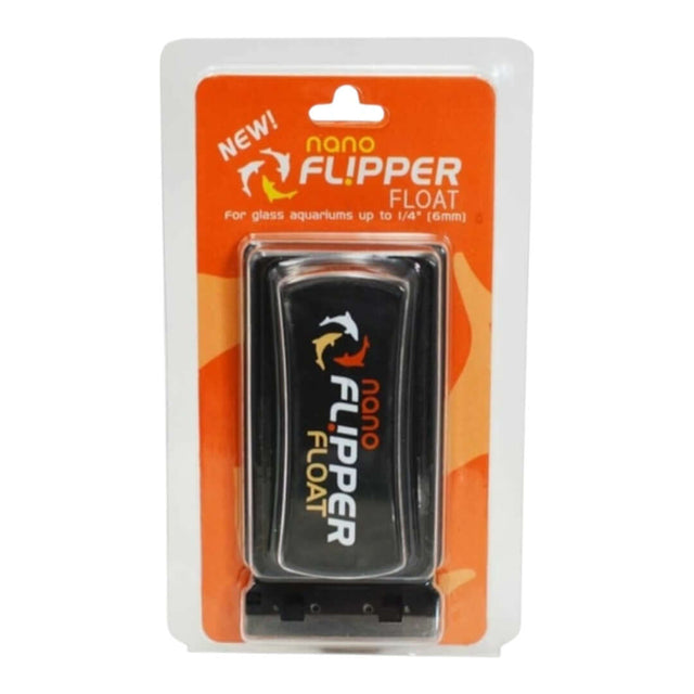 Flipper Float Aquarium Magnet Cleaner packaging for glass aquariums, showcasing its 2-in-1 scrubber and scraper design.