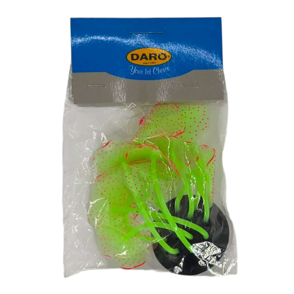 Fluorescent silicone coral aquarium ornament in a clear package, vibrant green and pink design for aquatic decor.