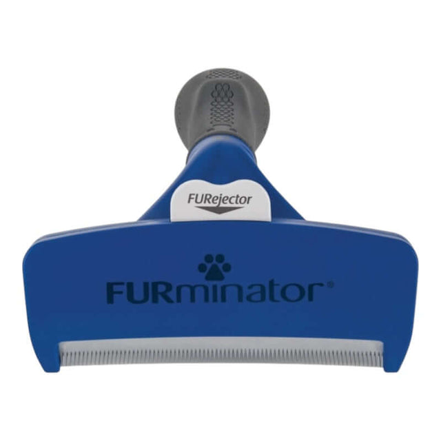 Furminator Dog DeShedding Tool with FURejector button for easy hair removal and stainless steel deShedding edge.