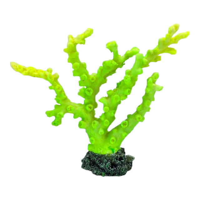 Green Coral Aquarium Ornament, striking artificial coral in neon lime green, perfect for enhancing aquarium decor.