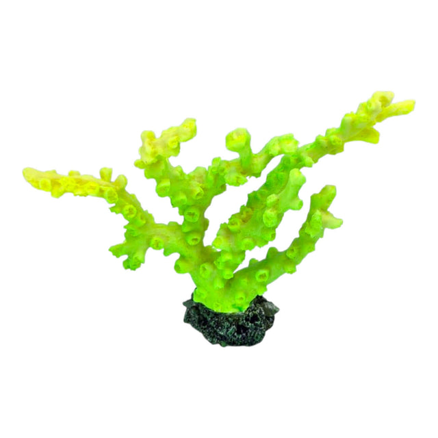 Vibrant green coral aquarium ornament adding life to fish tanks with a unique neon lime design.
