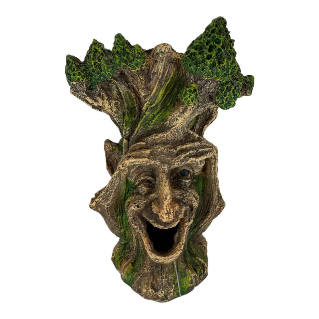 Hands Up Tree Monster Aquarium Ornament with whimsical face and detailed bark texture, adds enchantment to any aquarium.