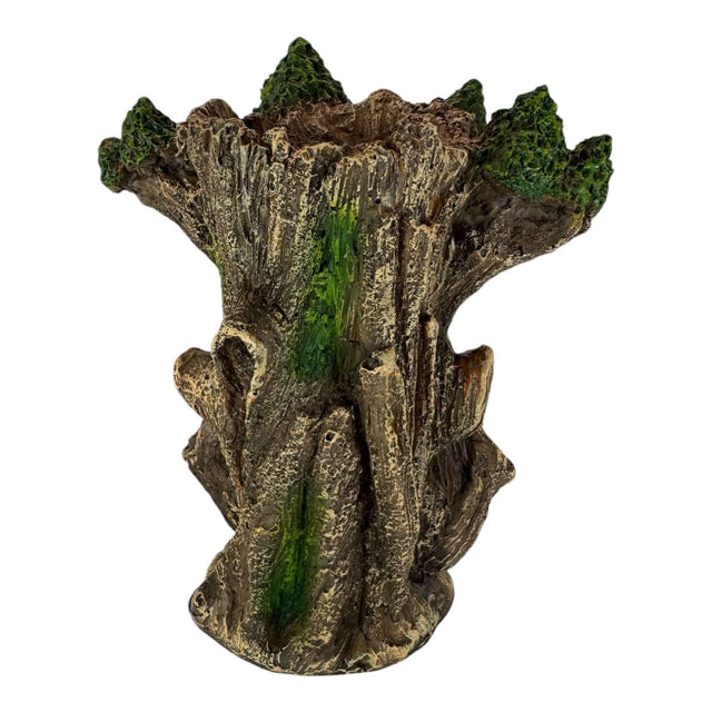 Hands Up Tree Monster Aquarium Ornament with detailed bark texture and vibrant green accents for a whimsical touch.