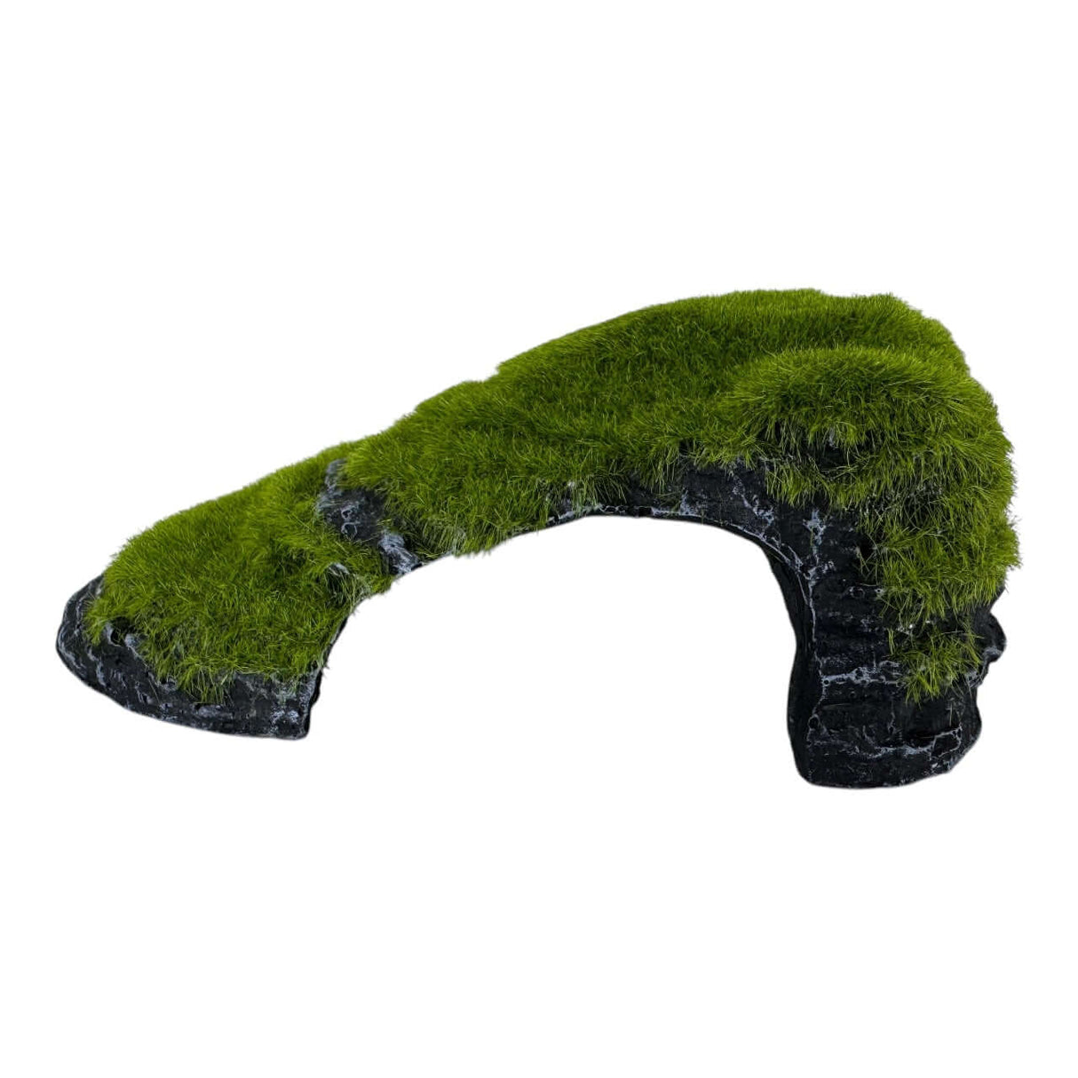 Miniature hill slope aquarium ornament with vibrant green moss and rocky details, perfect for aquariums and terrariums.