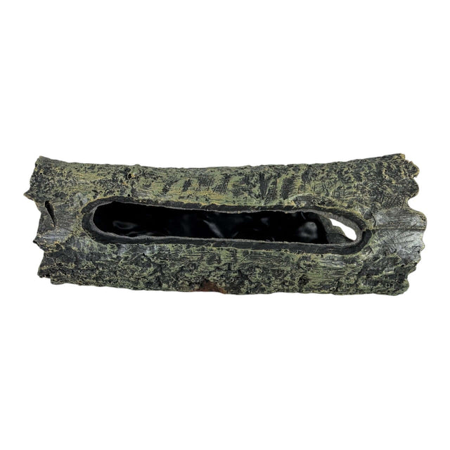 Hollow tree trunk aquarium ornament showcasing realistic bark texture, ideal for aquariums and terrariums.