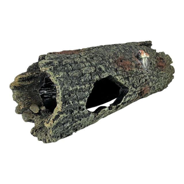 Hollow tree trunk aquarium ornament adding rustic woodland charm to aquariums and terrariums, designed with realistic textures.