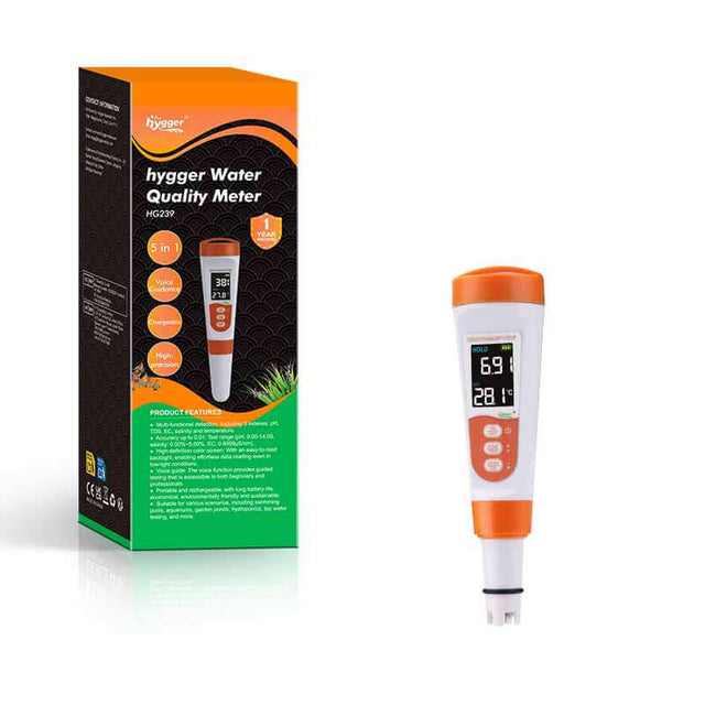 Hygger Water Quality Meter with large LCD, auto-calibration and portable design for accurate water testing.
