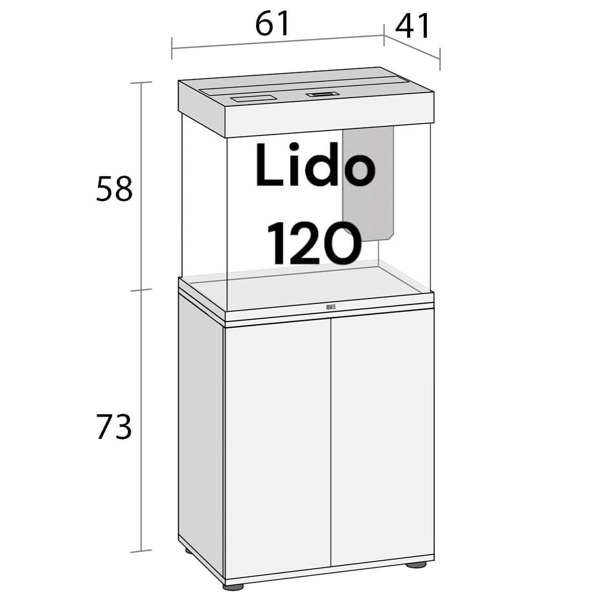 Juwel Lido 120 aquarium design with cabinet, dimensions 61x41x73cm, ideal for modern aquascaping.