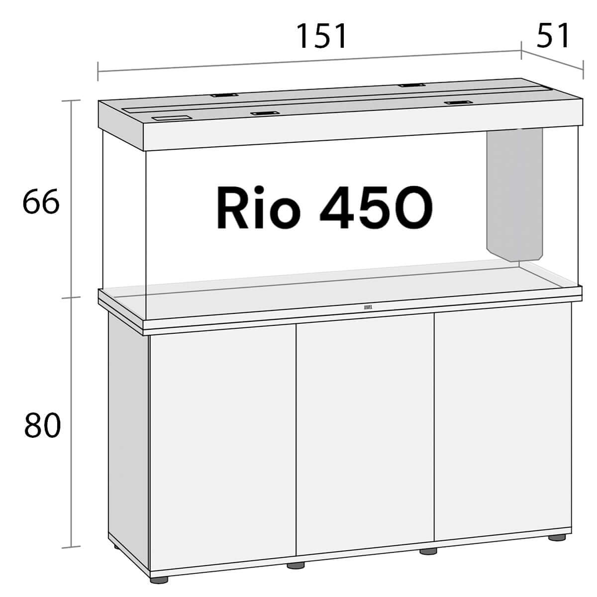 Juwel Rio 450 aquarium and cabinet dimensions with sleek design and ample storage for aquatic setups.