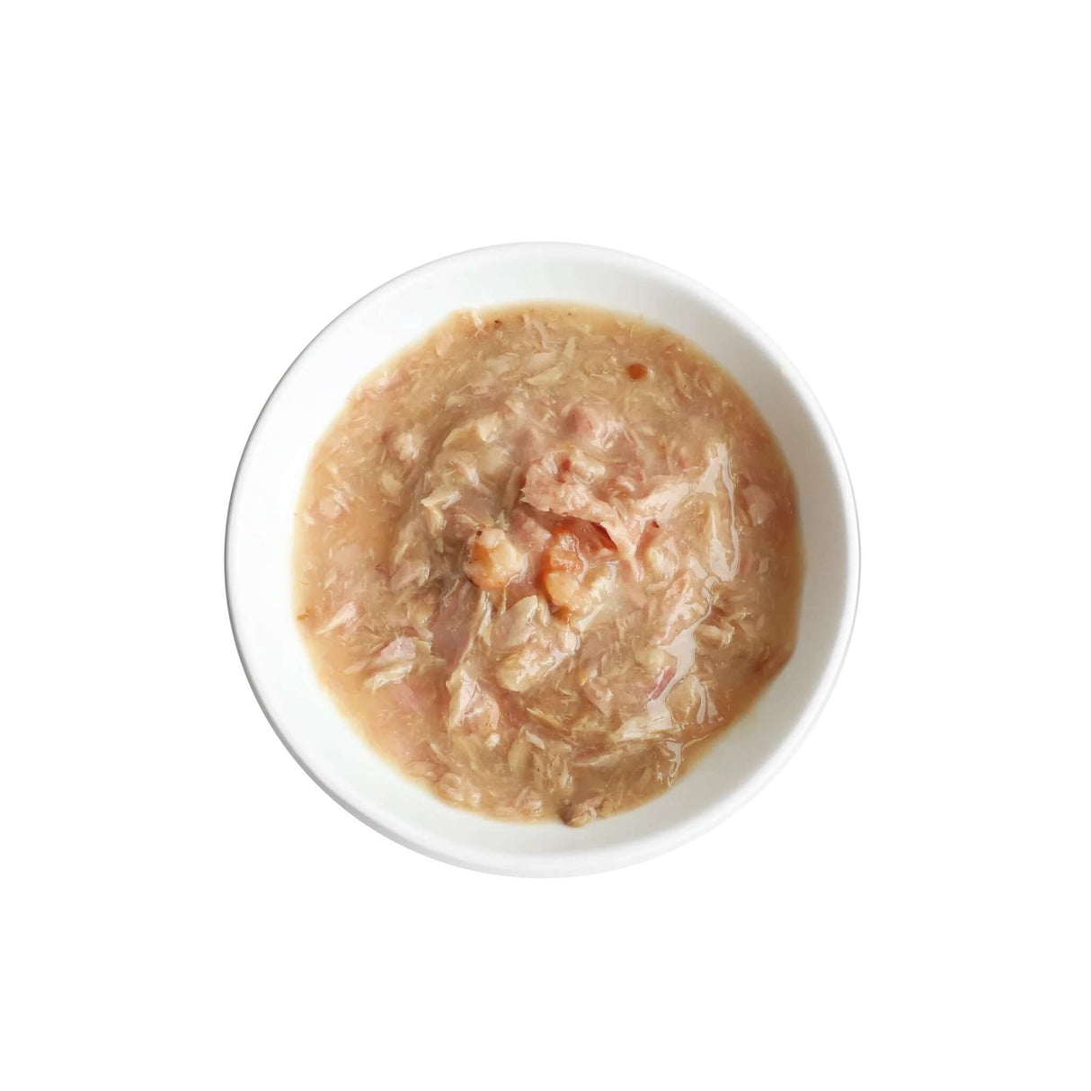 Bowl of Kit Cat White Meat Tuna Flakes and Shrimp with Goat's Milk, grain-free cat food for sensitive stomachs.