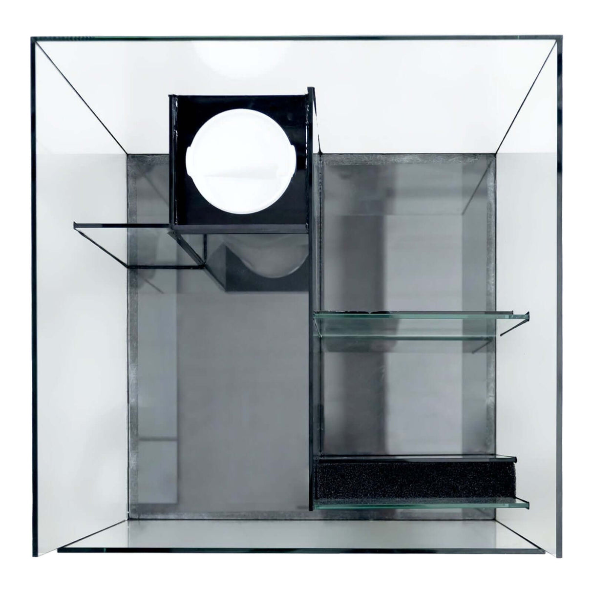 Top view of Kraken Aquarium sump with integrated filtration system and shelves for optimal aquatic conditions.