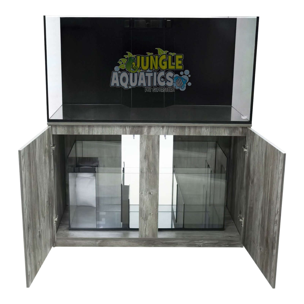 Kraken Aquarium with sump and cabinet, featuring premium Starfire glass and modern wooden design.