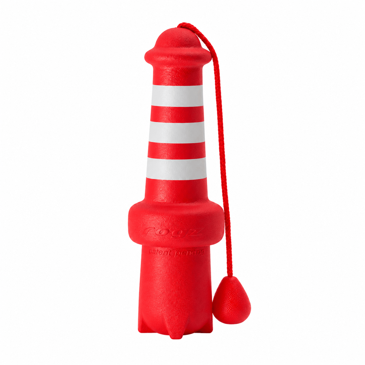 Rogz Lighthouse Fetch Water Toy Small 20cm in red and white design for interactive fetch play on land and in water.