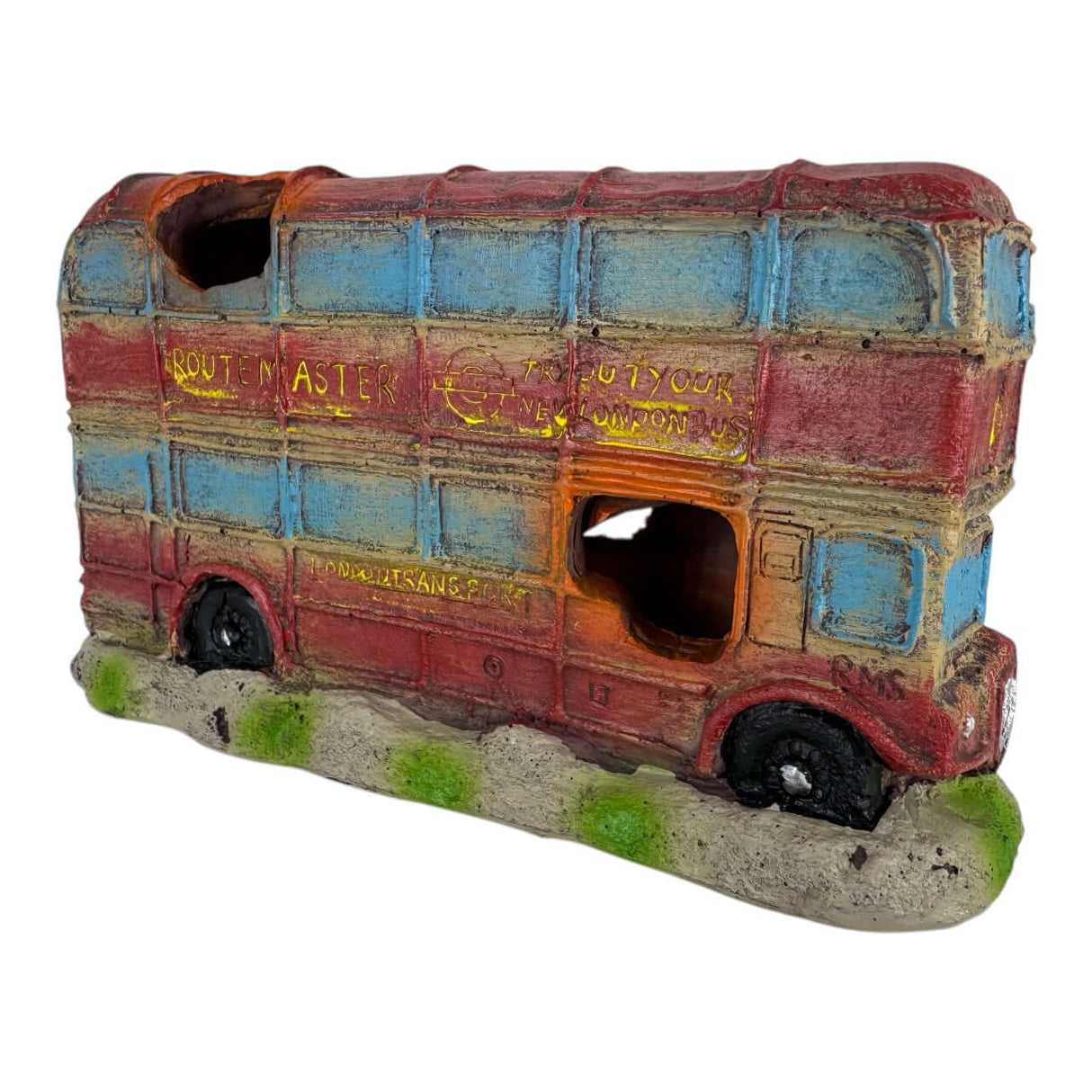Little Red Bus Aquarium Ornament, a whimsical double-decker bus design, ideal for adding charm to your aquarium.