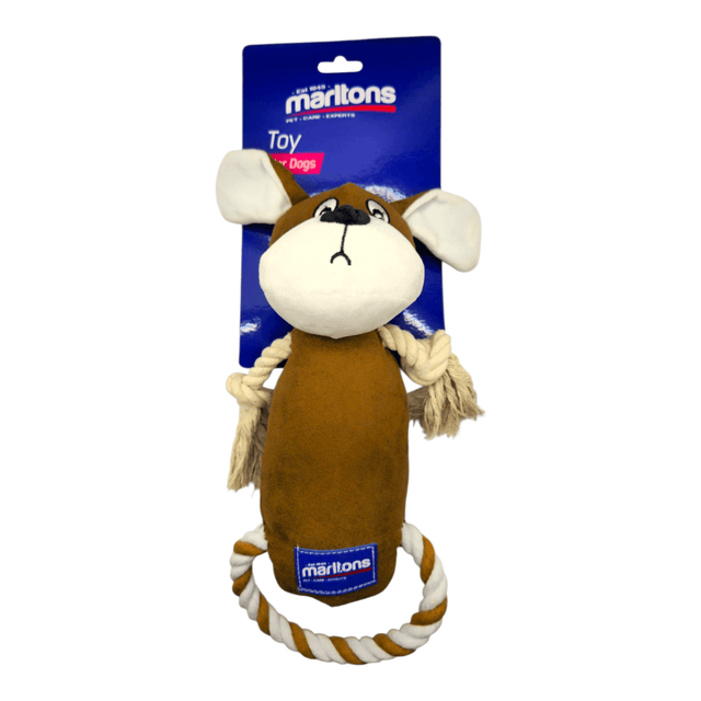 Marltons dog toy made of soft polyester with rope, ideal for tugging and chewing activities for dogs.